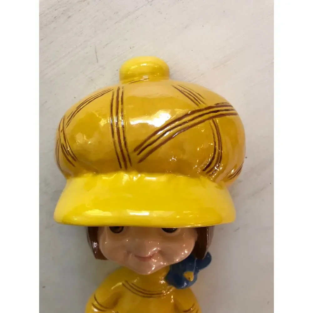 Vintage 1960s 1970s Ceramic Bonnet Gril Blue Bird Towel Holder